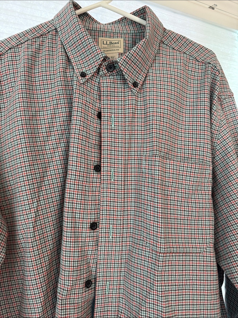 L.L. Bean Men's Green and Red Micro-Plaid Button-Down Shirt